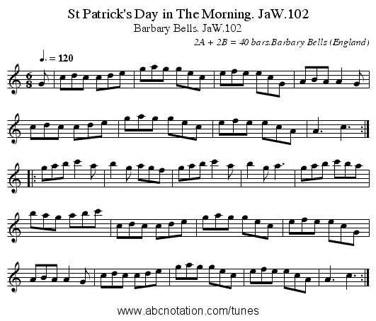 St Patrick's Day in The Morning. JaW.102 - staff notation