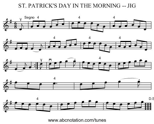 ST. PATRICK'S DAY IN THE MORNING -- JIG - staff notation