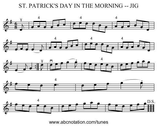 ST. PATRICK'S DAY IN THE MORNING -- JIG - staff notation