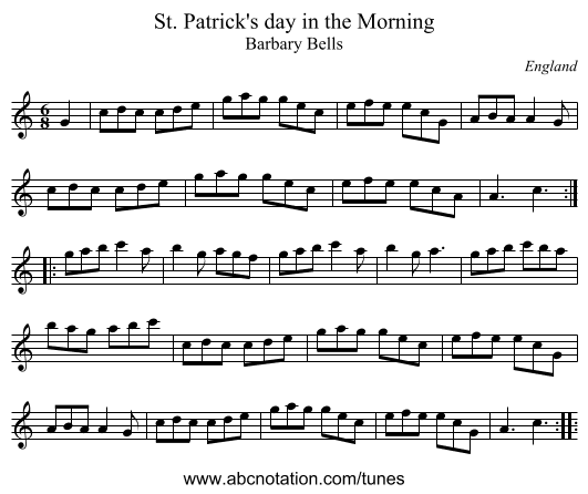 St. Patrick's day in the Morning - staff notation