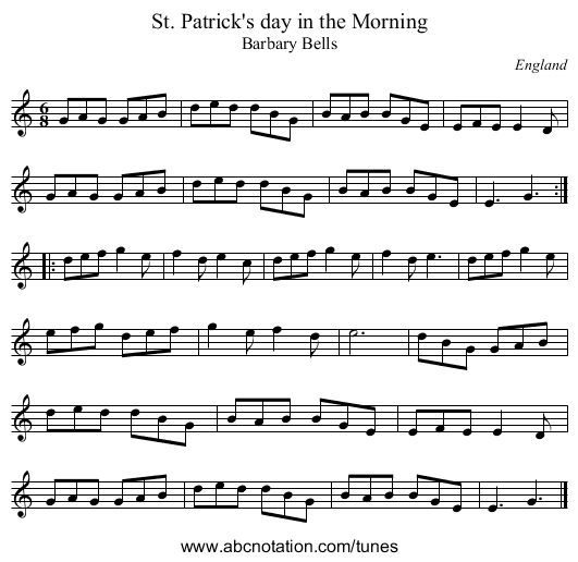 St. Patrick's day in the Morning - staff notation