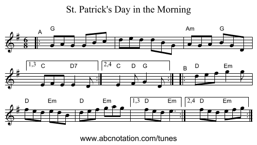 St. Patrick's Day in the Morning - staff notation