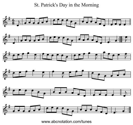 St. Patrick's Day in the Morning - staff notation