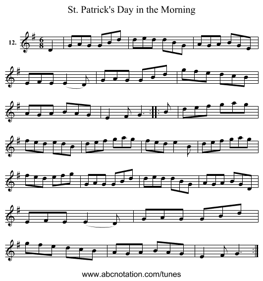 St. Patrick's Day in the Morning - staff notation