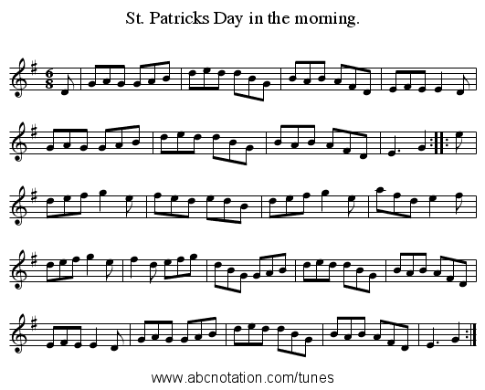 St. Patricks Day in the morning. - staff notation