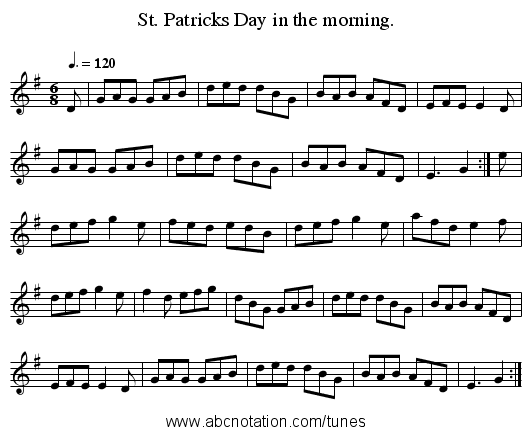 St. Patricks Day in the morning. - staff notation