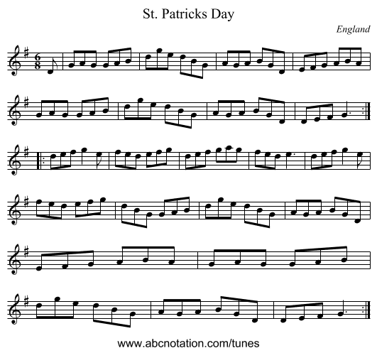 St. Patricks Day - staff notation