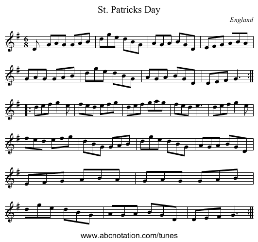 St. Patricks Day - staff notation