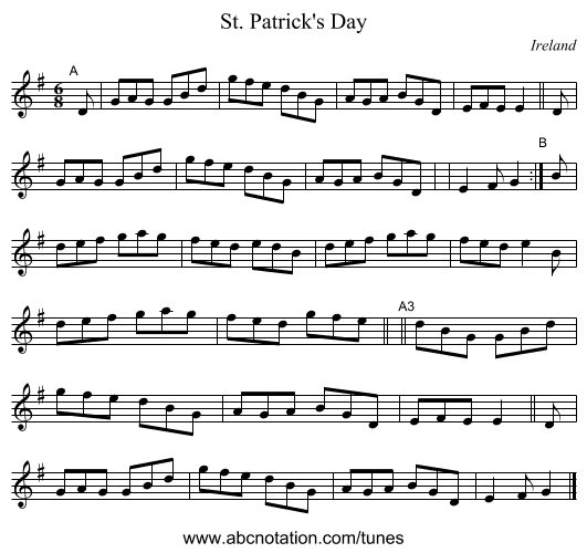St. Patrick's Day - staff notation