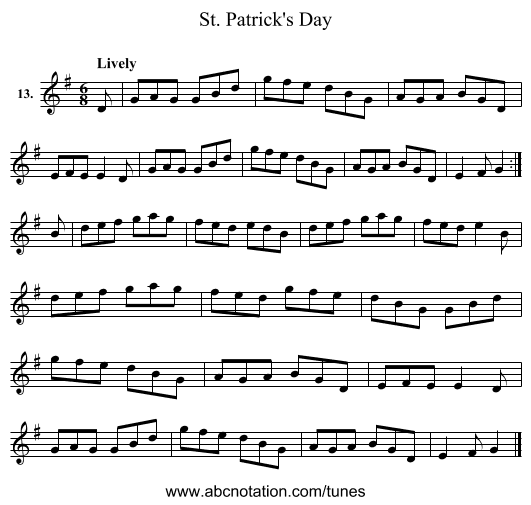 St. Patrick's Day - staff notation