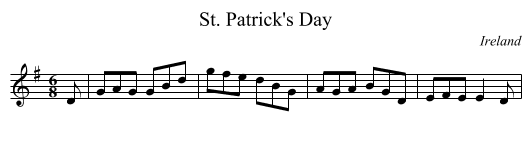 St. Patrick's Day - staff notation