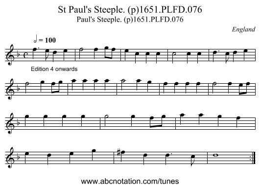 St Paul's Steeple. (p)1651.PLFD.076 - staff notation