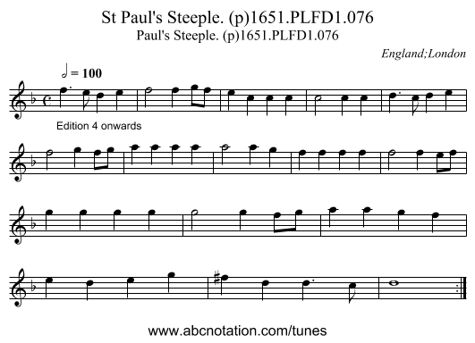 St Paul's Steeple. (p)1651.PLFD1.076 - staff notation