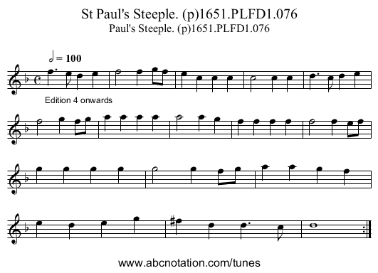 St Paul's Steeple. (p)1651.PLFD1.076 - staff notation