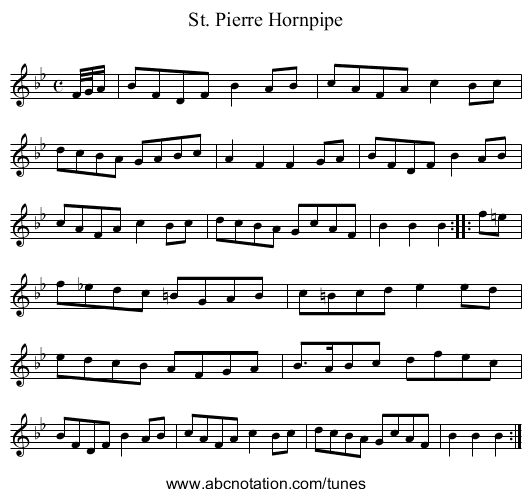 St. Pierre Hornpipe - staff notation