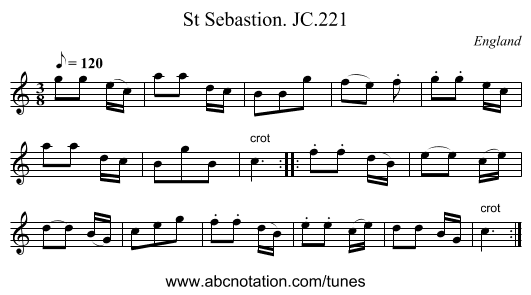 St Sebastion. JC.221 - staff notation