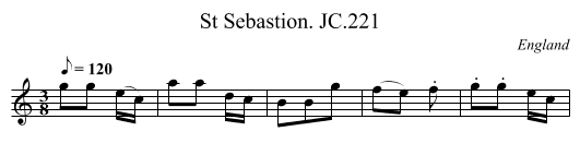 St Sebastion. JC.221 - staff notation