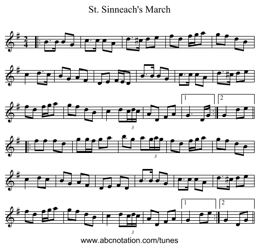 St. Sinneach's March - staff notation