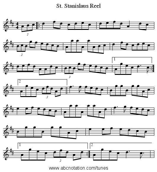 St. Stanislaus Reel - staff notation