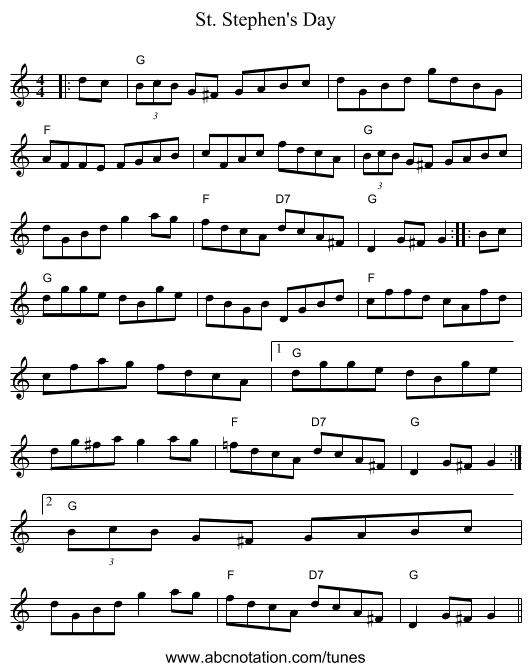 St. Stephen's Day - staff notation