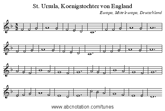 St. Ursula, Koenigstochter von England - staff notation