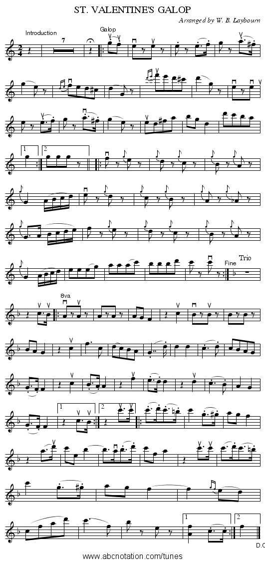 ST. VALENTINE'S GALOP - staff notation
