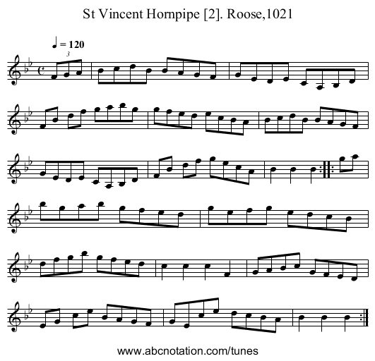 St Vincent Hornpipe [2]. Roose,1021 - staff notation