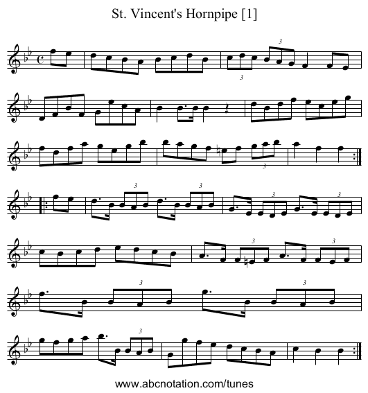 St. Vincent's Hornpipe [1] - staff notation