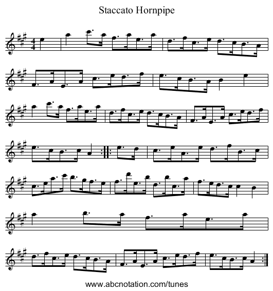 Staccato Hornpipe - staff notation