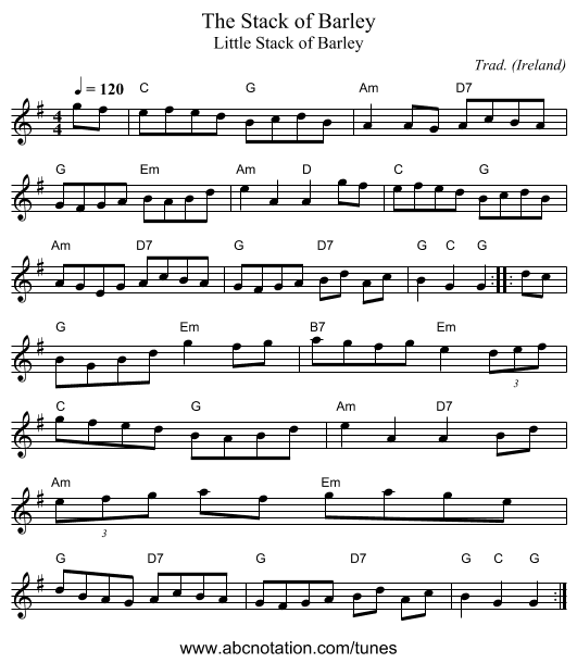 Stack of Barley, The - staff notation