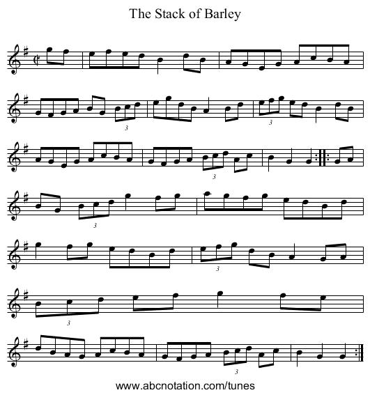 Stack of Barley, The - staff notation