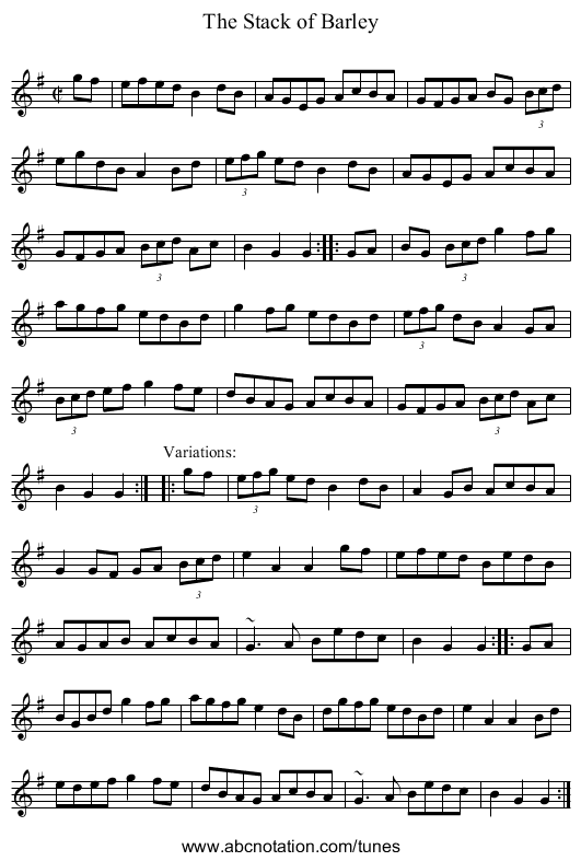 Stack of Barley, The - staff notation