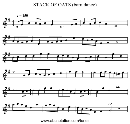STACK OF OATS (barn dance) - staff notation