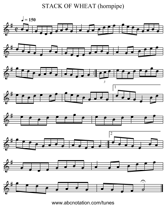 STACK OF WHEAT (hornpipe) - staff notation
