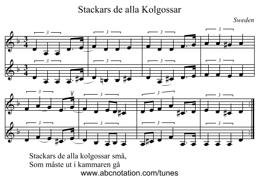 Stackars de alla Kolgossar - staff notation