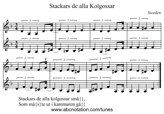 Stackars de alla Kolgossar - staff notation
