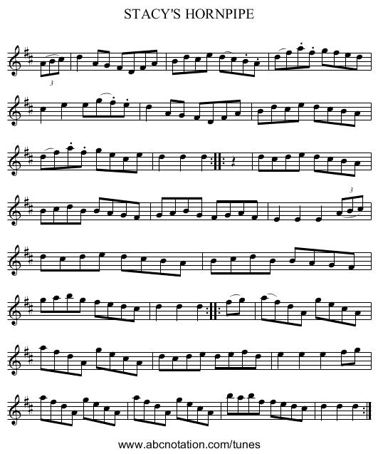 STACY'S HORNPIPE - staff notation