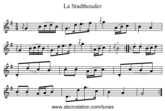 Stadthouder, La - staff notation