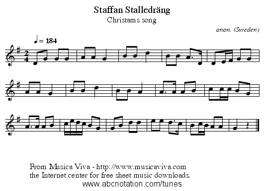 Staffan Stalledr&auml;ng - staff notation