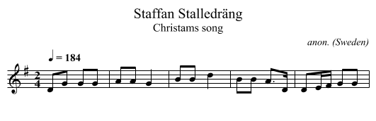 Staffan Stalledräng - staff notation