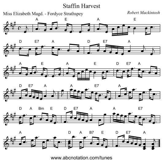 Staffin Harvest - staff notation