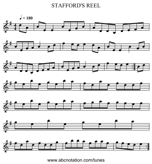 STAFFORD'S REEL - staff notation