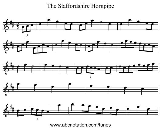 Staffordshire Hornpipe, The - staff notation