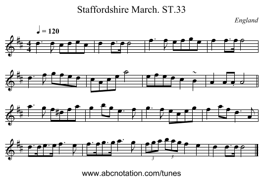 Staffordshire March. ST.33 - staff notation