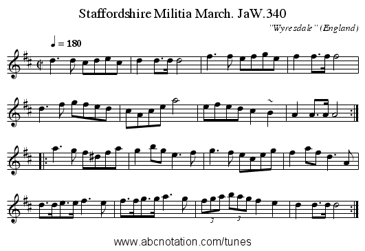 Staffordshire Militia March. JaW.340 - staff notation