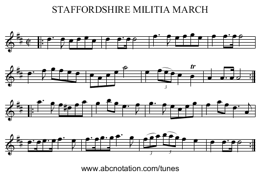 STAFFORDSHIRE MILITIA MARCH - staff notation