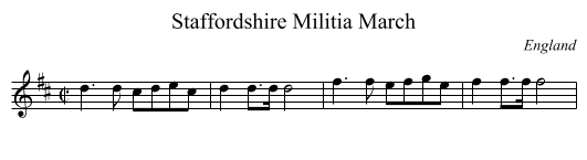 Staffordshire Militia March - staff notation