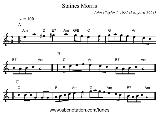 Staines Morris - staff notation