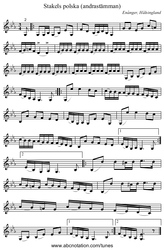 Stakels polska (andrastämman) - staff notation
