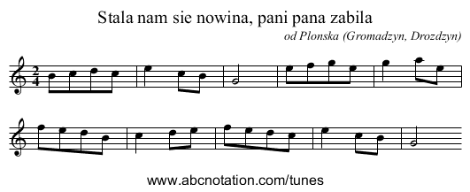 Stala nam sie nowina, pani pana zabila - staff notation